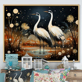 Mystic Ostriches Silhouettes By The Pond - Ostriches Framed Canvas Art