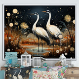 Mystic Ostriches Silhouettes By The Pond - Ostriches Framed Canvas Art
