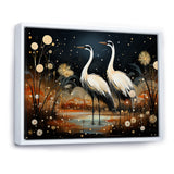 Mystic Ostriches Silhouettes By The Pond - Ostriches Framed Canvas Art
