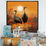 Ostriches At Dusk By The Pond - Ostriches Living Room Wall Art