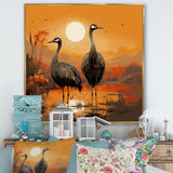 Ostriches At Dusk By The Pond - Ostriches Living Room Wall Art