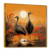 Ostriches At Dusk By The Pond - Ostriches Living Room Wall Art