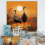 Ostriches At Dusk By The Pond - Ostriches Living Room Wall Art