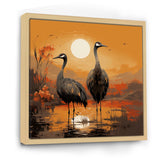 Ostriches At Dusk By The Pond - Ostriches Living Room Wall Art