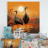 Ostriches At Dusk By The Pond - Ostriches Living Room Wall Art