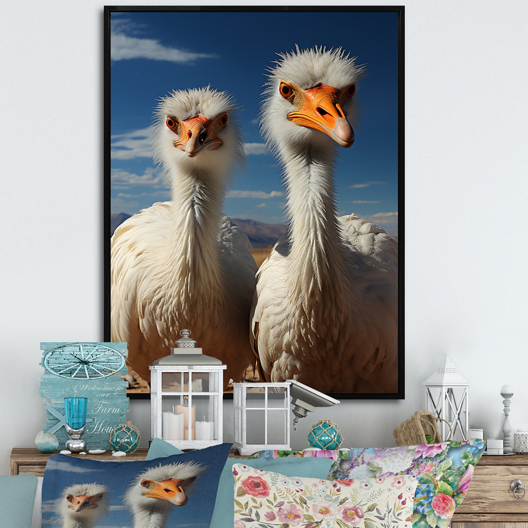 Ostrich Harmony Portrait - Ostriches Canvas Wall Art