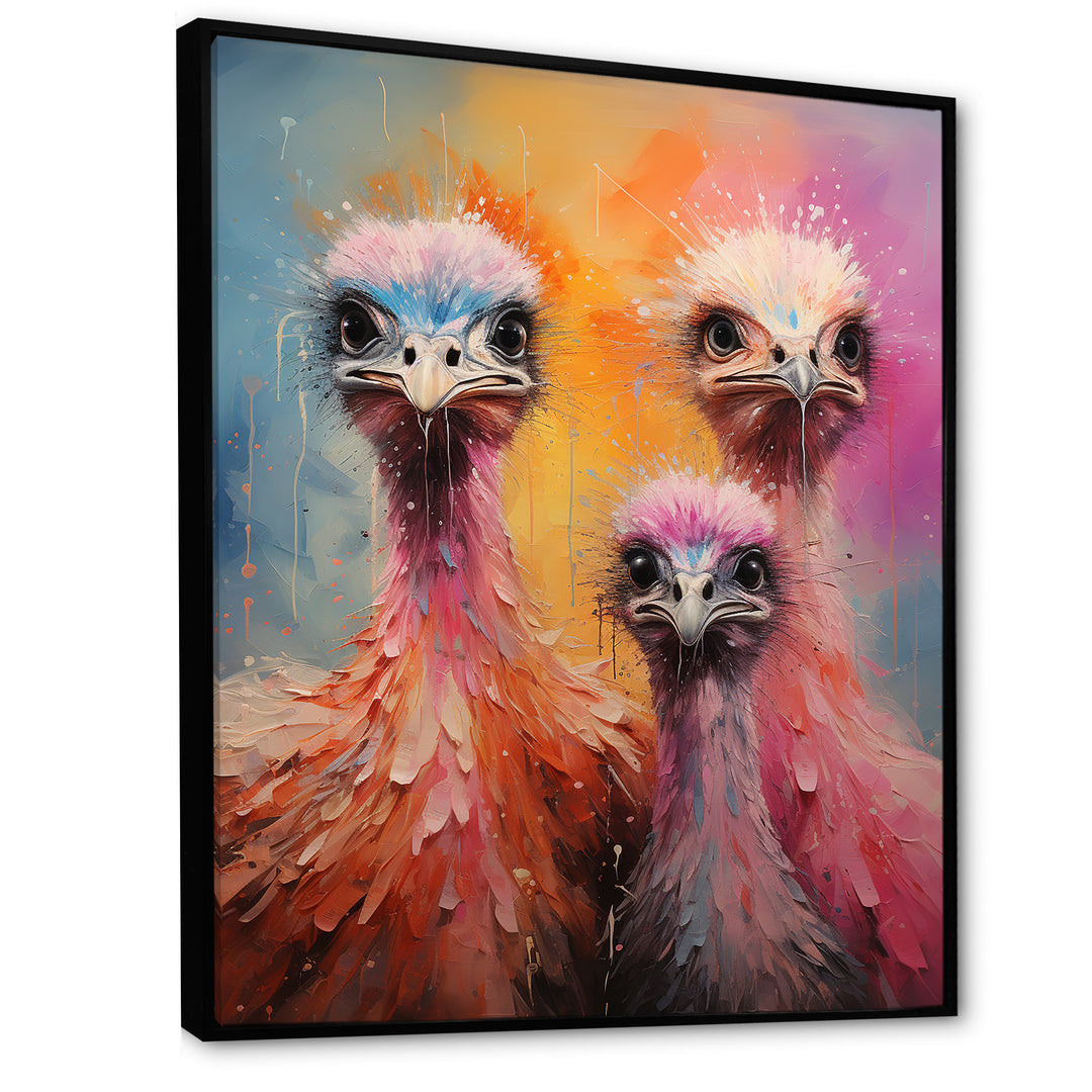 Ostrich Whimsy Portraits - Multi-Color Ostriches Wall Art