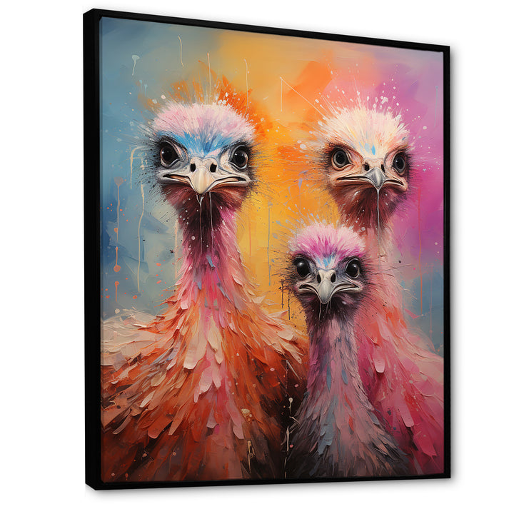 Ostrich Whimsy Portraits - Multi-Color Ostriches Wall Art