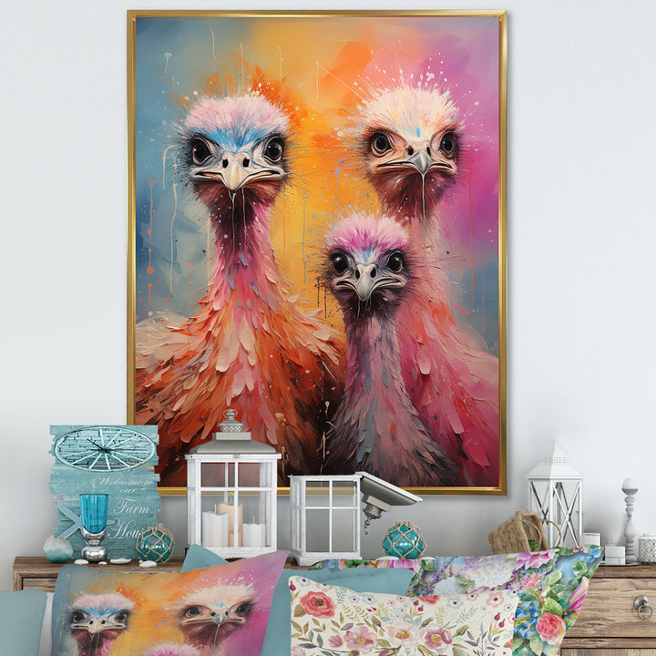 Ostrich Whimsy Portraits - Multi-Color Ostriches Wall Art