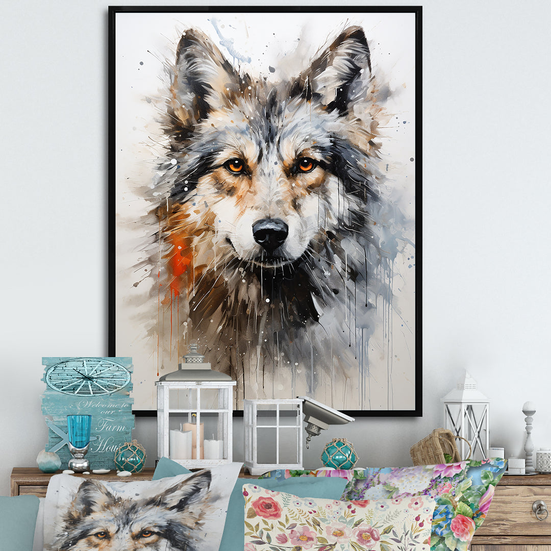 Curious Wolf Portrait - Wolf Living Room Wall Art
