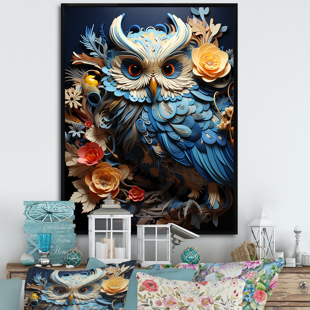 Mysterious Owl Blooms - Owl Bedroom Wall Art