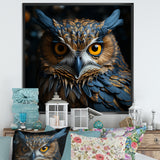 Blue And Yellow Majestic Owl Contemporary Stare - Blue Owl Wall Art