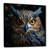 Blue And Yellow Majestic Owl Contemporary Stare - Blue Owl Wall Art