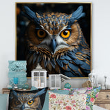 Blue And Yellow Majestic Owl Contemporary Stare - Blue Owl Wall Art