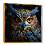 Blue And Yellow Majestic Owl Contemporary Stare - Blue Owl Wall Art