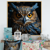 Blue And Yellow Majestic Owl Contemporary Stare - Blue Owl Wall Art