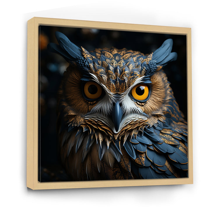 Blue And Yellow Majestic Owl Contemporary Stare - Blue Owl Wall Art