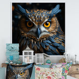 Blue And Yellow Majestic Owl Contemporary Stare - Blue Owl Wall Art