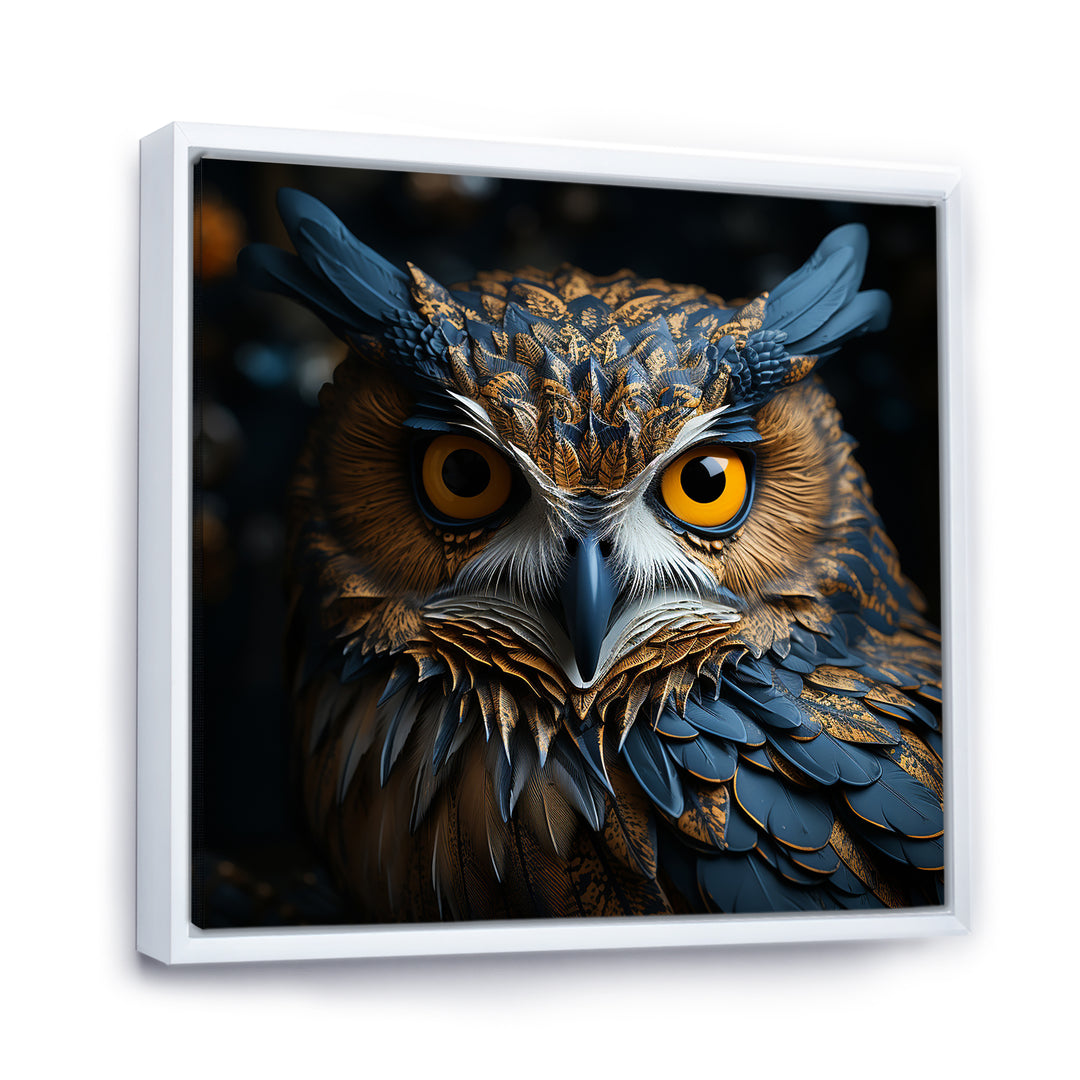 Blue And Yellow Majestic Owl Contemporary Stare - Blue Owl Wall Art