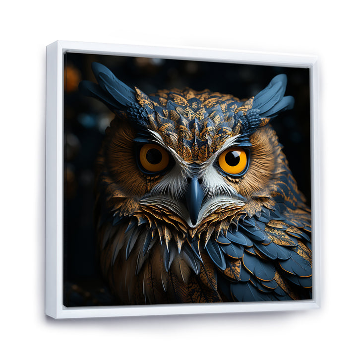 Blue And Yellow Majestic Owl Contemporary Stare - Blue Owl Wall Art