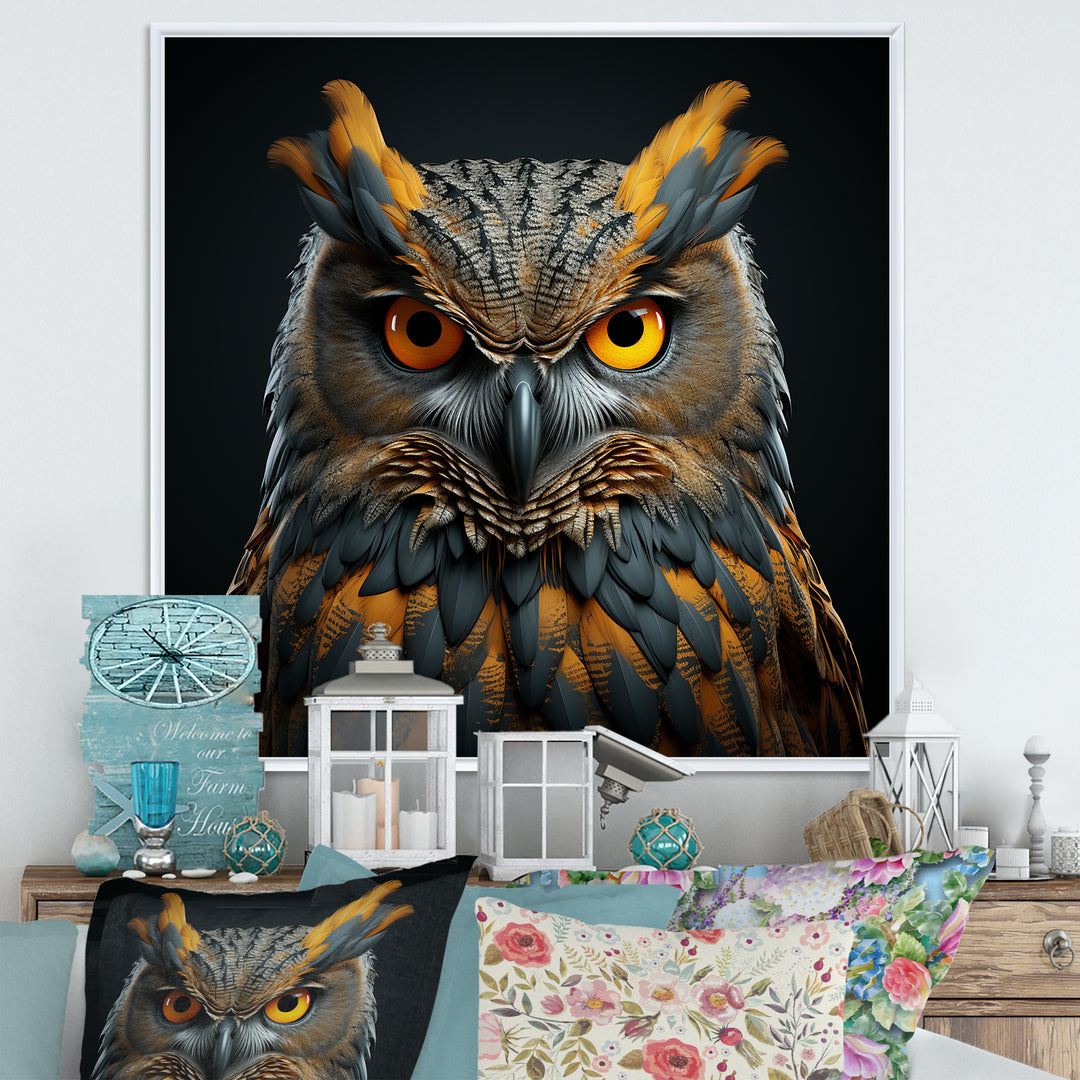 Owl Expressionist Gaze - Owl Living Room Wall Art