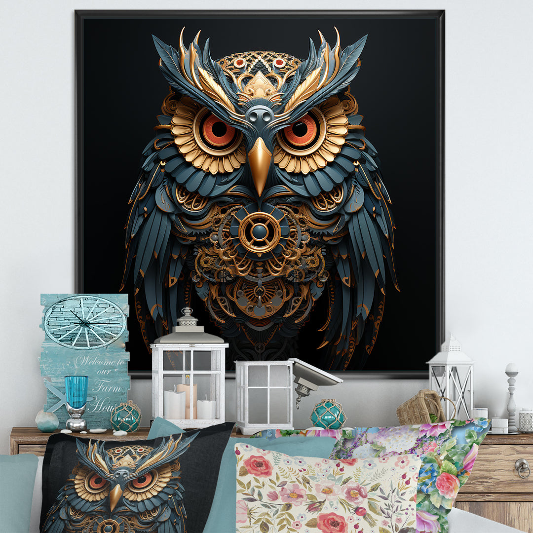 Teal And Gold Baroque Golden Guardian Owl - Owl Wall Decor