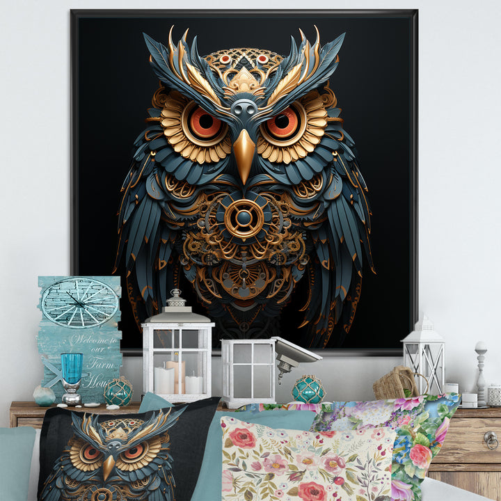 Teal And Gold Baroque Golden Guardian Owl - Owl Wall Decor