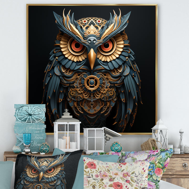 Teal And Gold Baroque Golden Guardian Owl - Owl Wall Decor