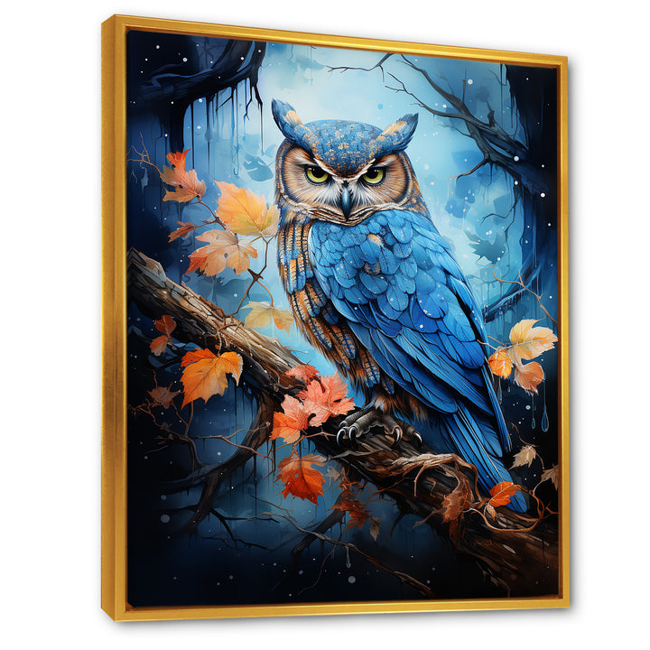 Blue Owls Moonlight Realm - Owl Framed Canvas Art