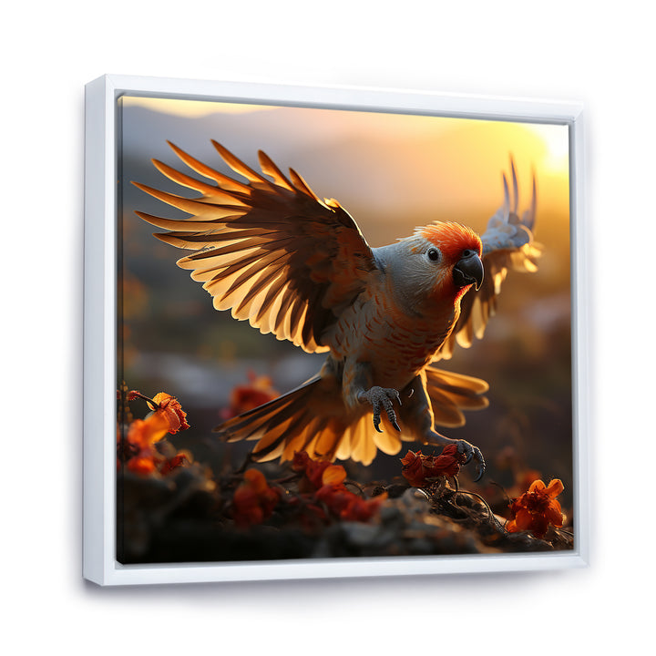 Yellow Parrots Sunset Golden Flight - Parrot Canvas Wall Art