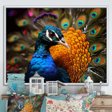 Majestic Colorful Peacocks Harmony - Blue Peacock Wall Art