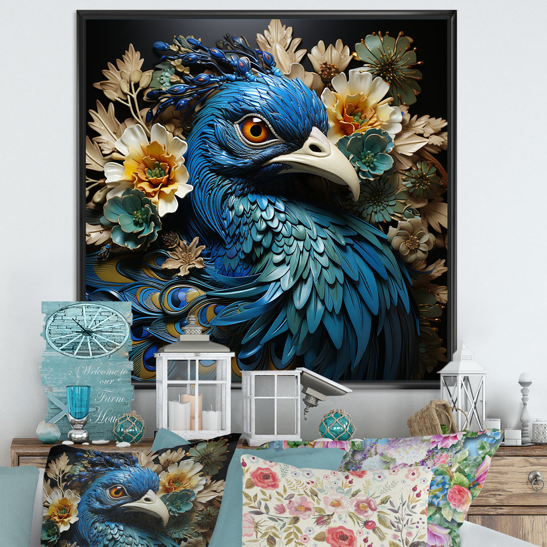 Majestic Flowerful Peacocks Harmony - Blue Peacock Wall Art