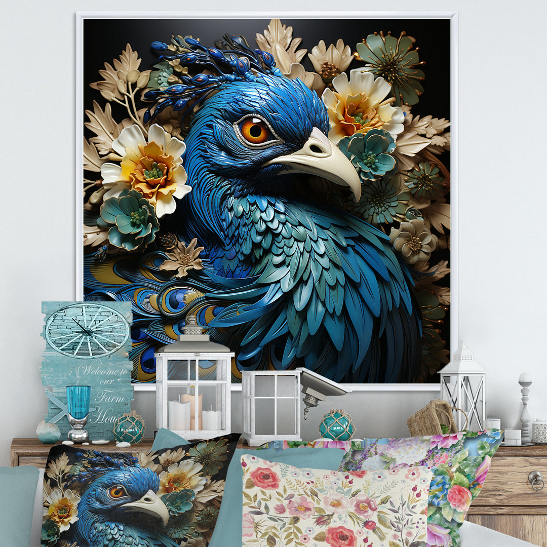 Majestic Flowerful Peacocks Harmony - Blue Peacock Wall Art