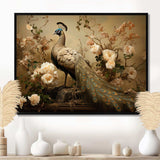 Classic Vintage Peacock Flower Adornment - Animals Canvas Wall Art