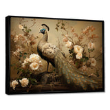 Classic Vintage Peacock Flower Adornment - Animals Canvas Wall Art