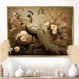 Classic Vintage Peacock Flower Adornment - Animals Canvas Wall Art