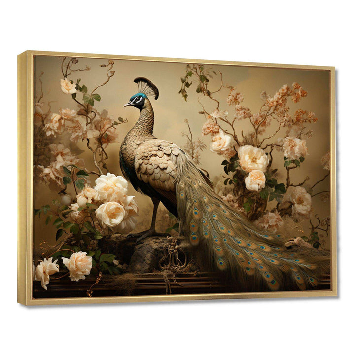 Classic Vintage Peacock Flower Adornment - Animals Canvas Wall Art