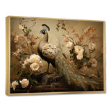 Classic Vintage Peacock Flower Adornment - Animals Canvas Wall Art