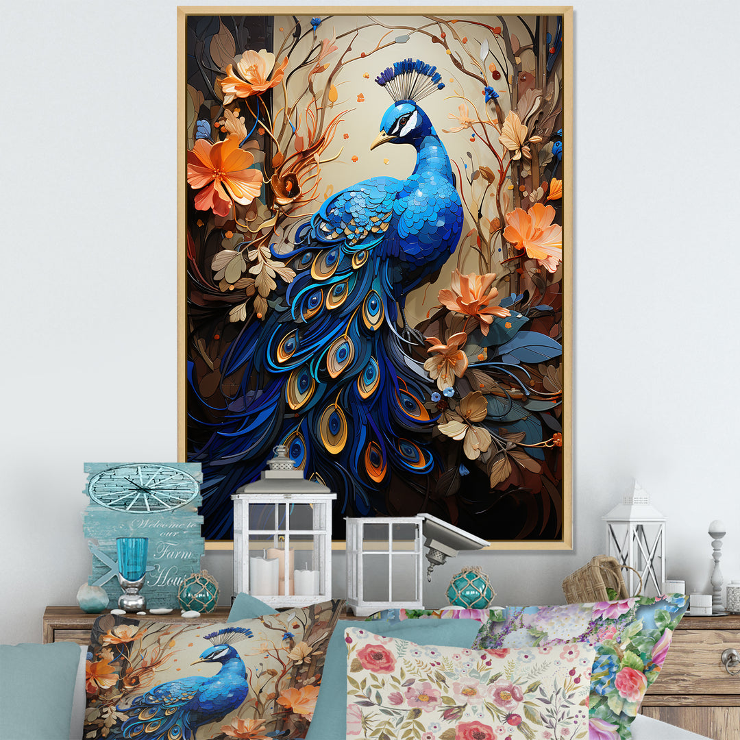 Majestic Blooming Plumage Peacock - Peacock Living Room Wall Art