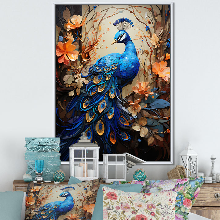Majestic Blooming Plumage Peacock - Peacock Living Room Wall Art