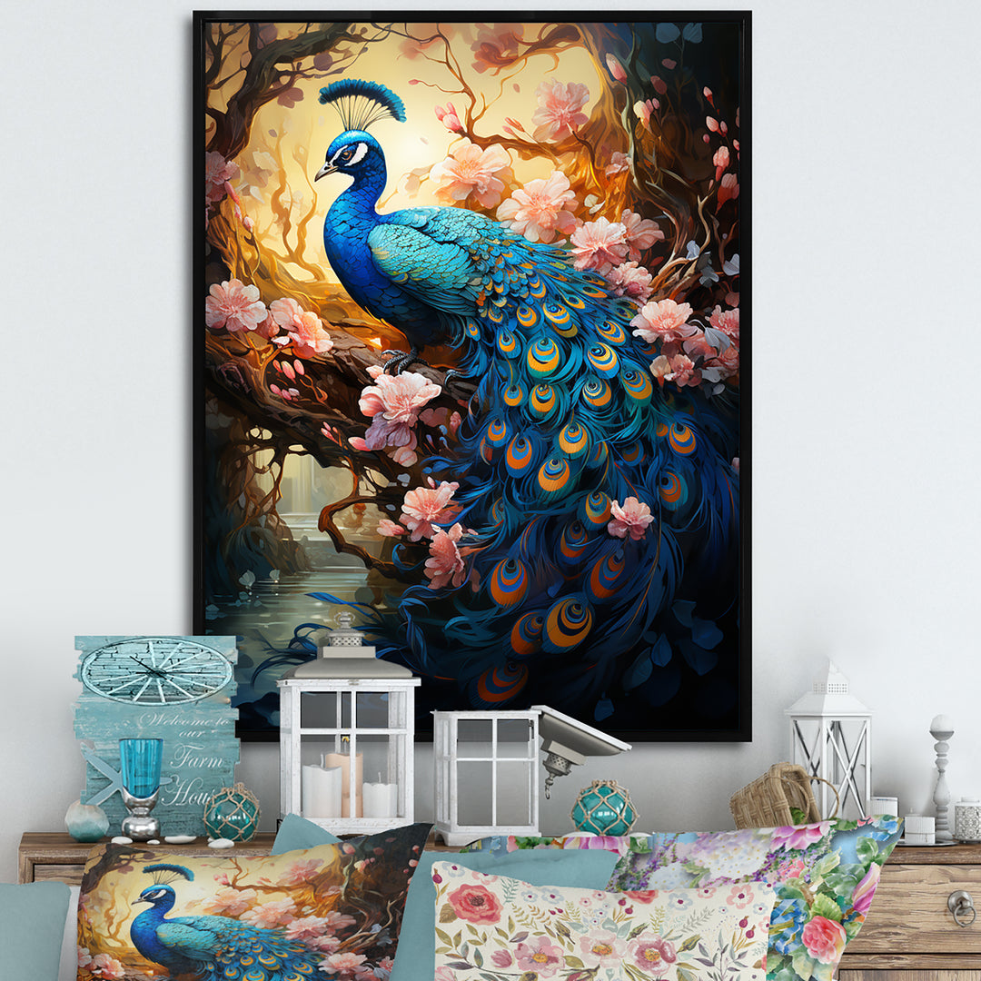 Fantasy Peacock In Enchanted Blooms - Peacock Canvas Wall Art