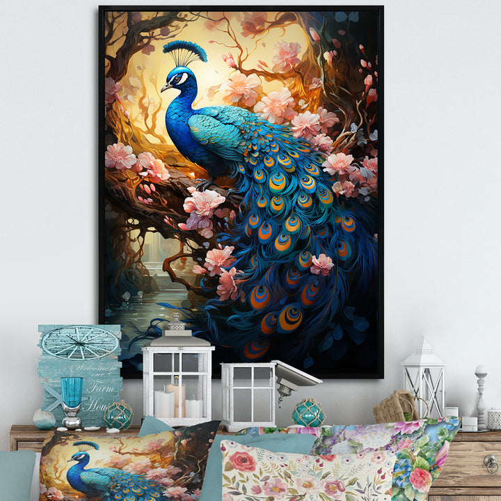 Fantasy Peacock In Enchanted Blooms - Peacock Canvas Wall Art