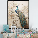 Vintage Fantasy Peacock In Enchanted Flowers II - Animals Canvas Wall Art