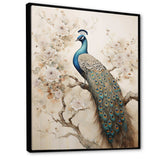 Vintage Fantasy Peacock In Enchanted Flowers II - Animals Canvas Wall Art