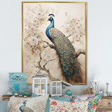 Vintage Fantasy Peacock In Enchanted Flowers II - Animals Canvas Wall Art