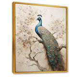 Vintage Fantasy Peacock In Enchanted Flowers II - Animals Canvas Wall Art