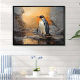 Penguin Elegance In Snow - Penguin Framed Canvas Art