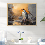Penguin Elegance In Snow - Penguin Framed Canvas Art