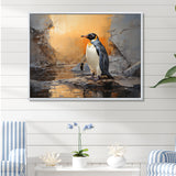 Penguin Elegance In Snow - Penguin Framed Canvas Art