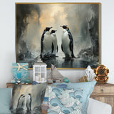 Penguin Family Elegance In Snow - Penguin Large Canvas Wall Art